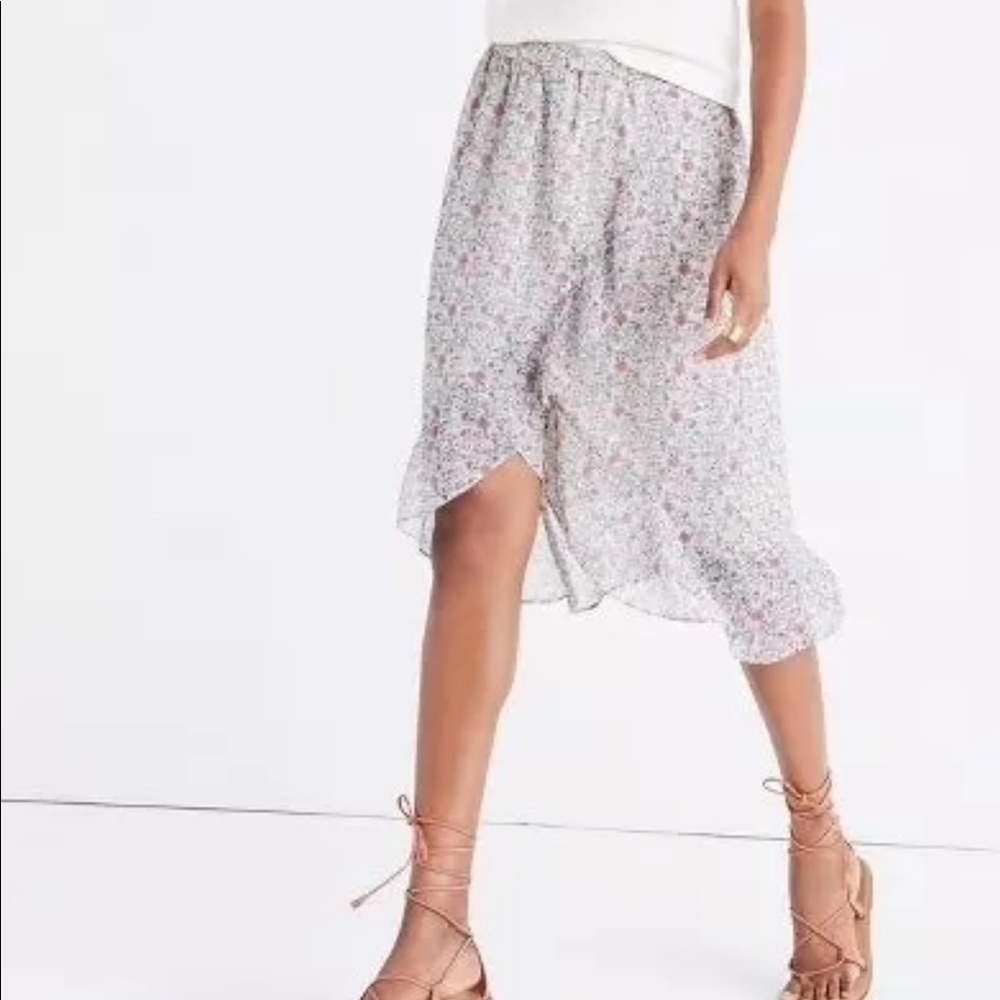Madewell Ruffle-Wrap Midi Faux Wrap Floral Skirt
